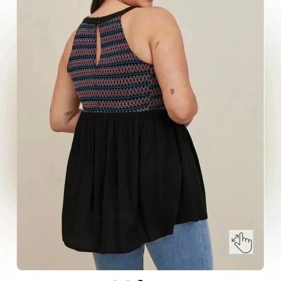 Torrid Smocked Halter Top - Crinkle Gauze Black stretchy soft top - Picture 3 of 10